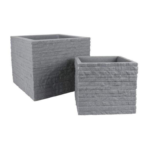 Pflanzkübel Kubus Ziegeloptik grau